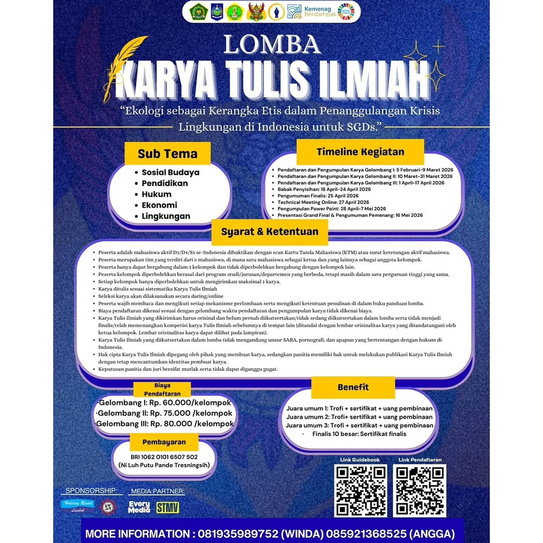 Gde Pudja Creativity Fair - Lomba KTI Perguruan Tinggi Nasional - Poster 2