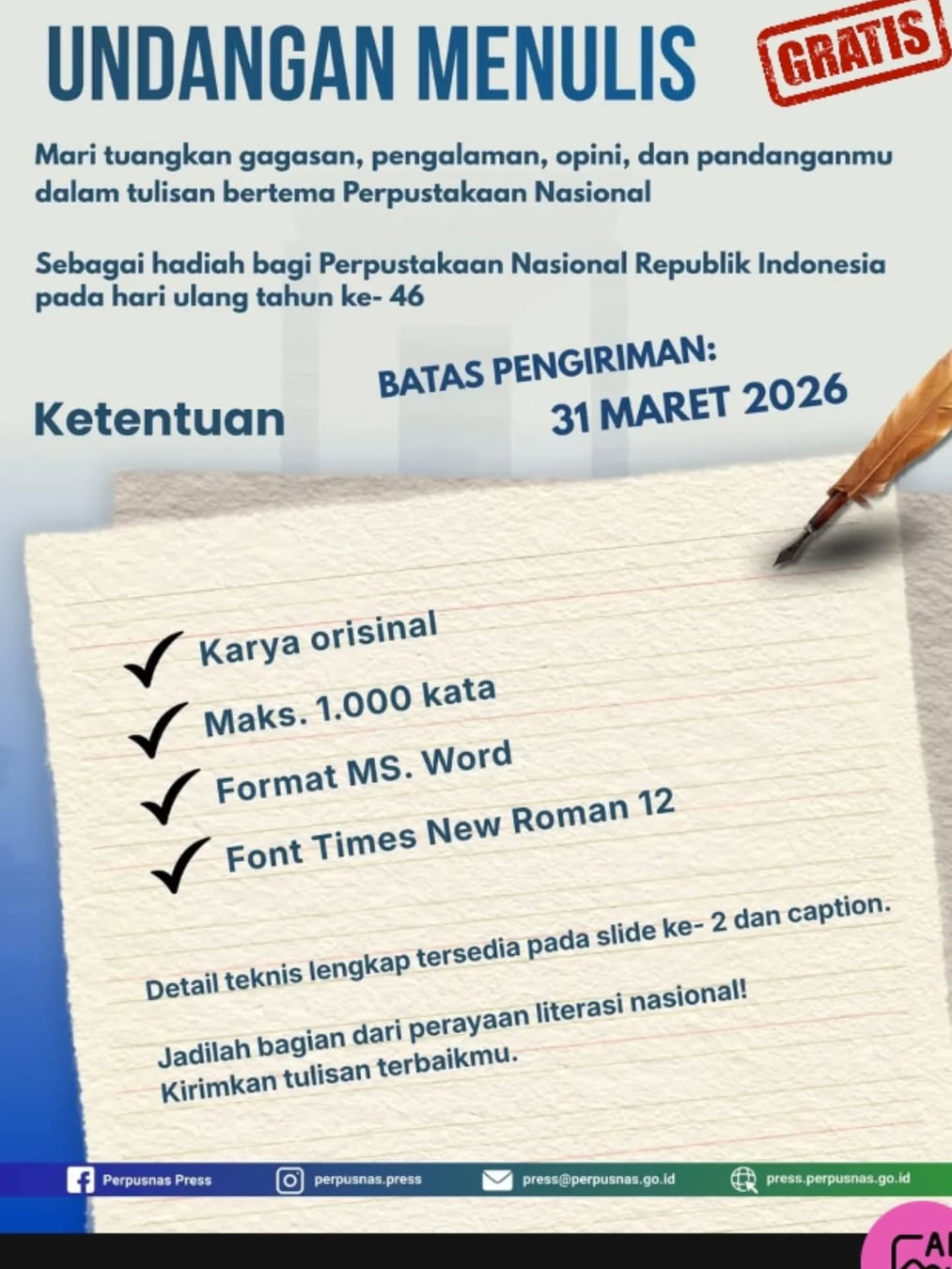 Lomba Menulis HUT Perpustakaan Nasional RI - Poster 2