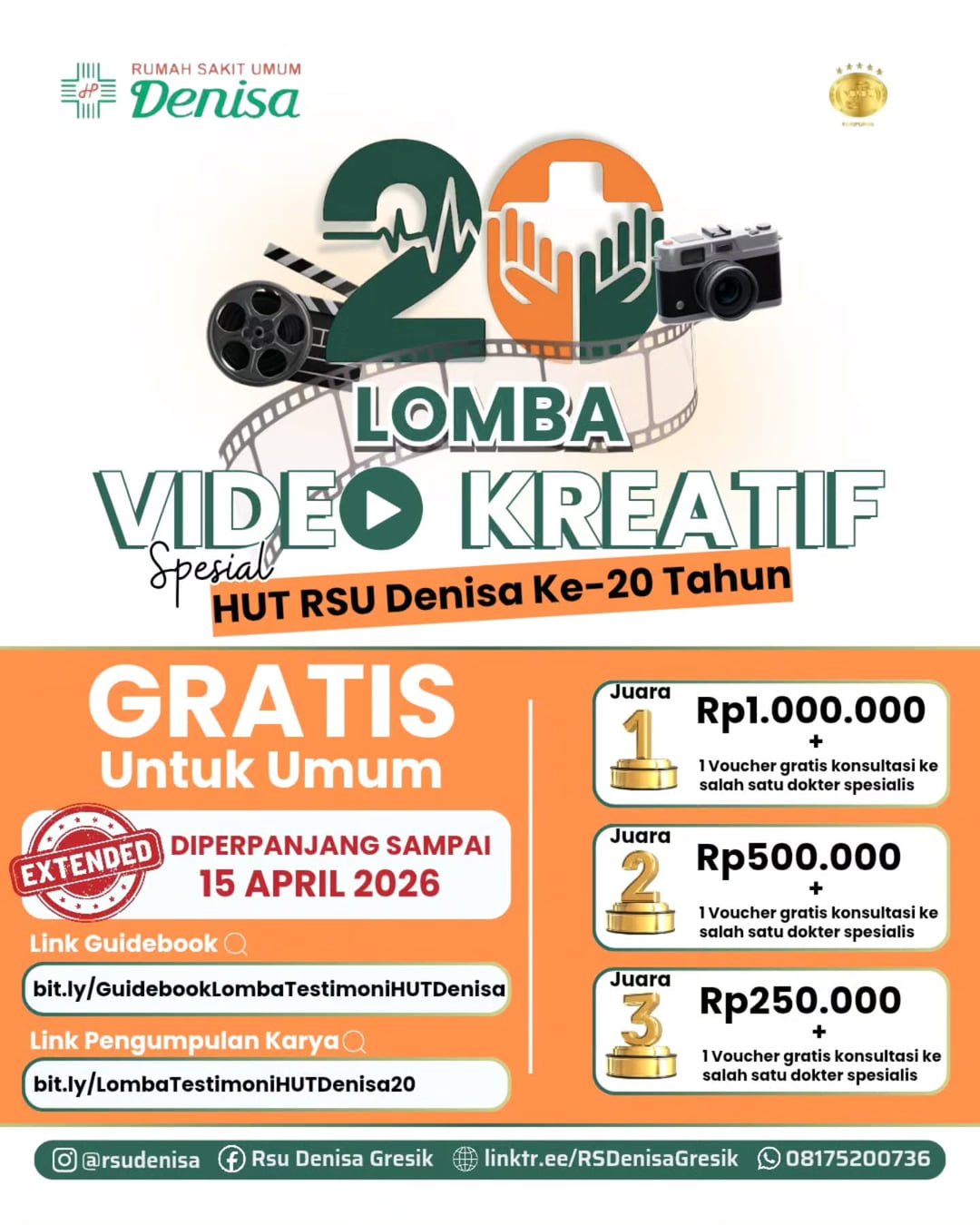 Lomba Video Kreatif HUT ke-20 RSU Denisa - Poster 2
