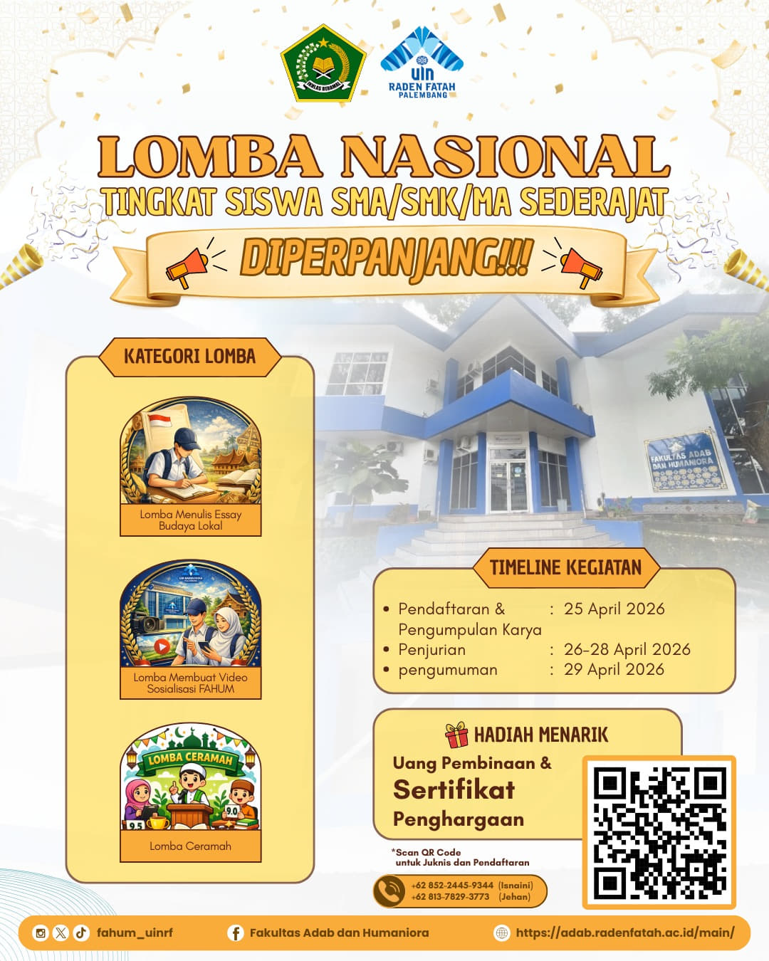 Lomba Nasional Tingkat SMA/SMK/MA Sederajat Fakultas Adab dan Humaniora UIN Raden Fatah Palembang - Poster 2