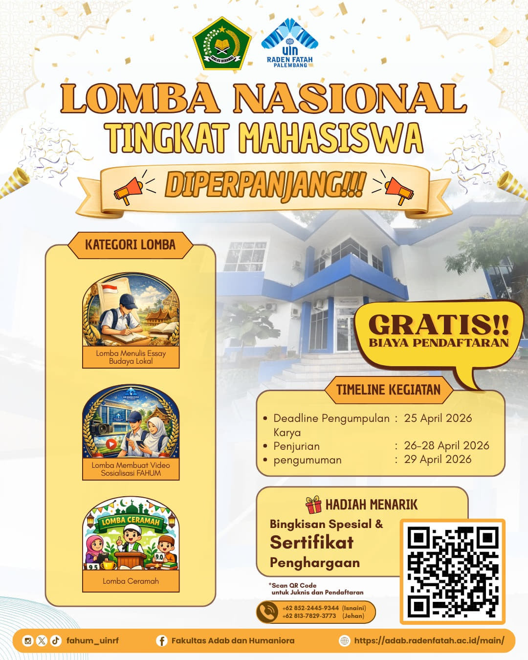 Lomba Nasional Tingkat Mahasiswa Fakultas Adab dan Humaniora UIN Raden Fatah Palembang - Poster 2