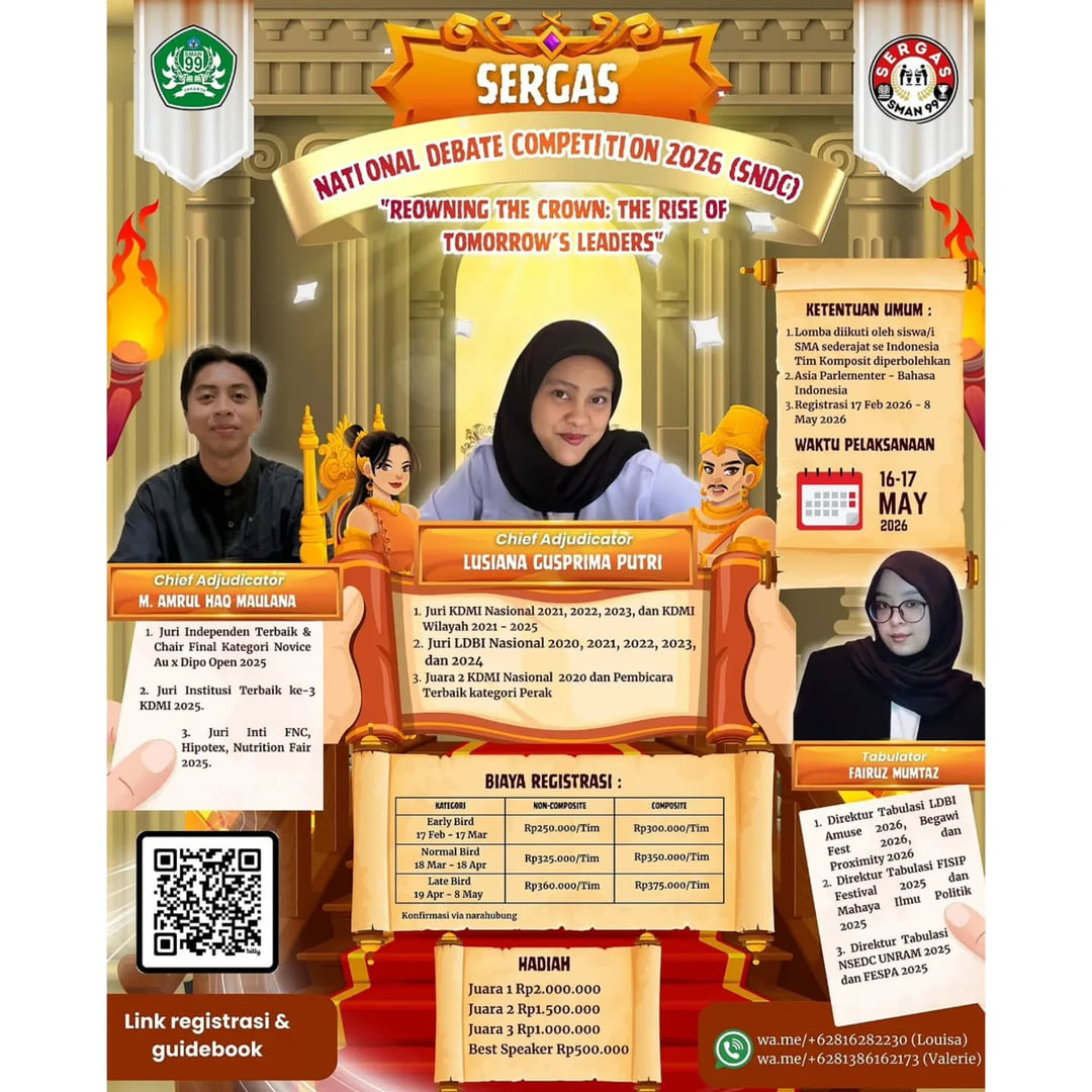 Lomba Debat Bahasa Indonesia (SMA/MA sederajat) - REOWNING THE CROWN: The Return of Tomorrow’s Leaders - Poster 2