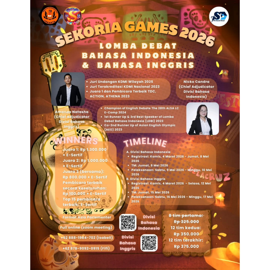 Lomba Debat Bahasa Indonesia & Bahasa Inggris SEKORIA GAMES 2026 - Poster 2