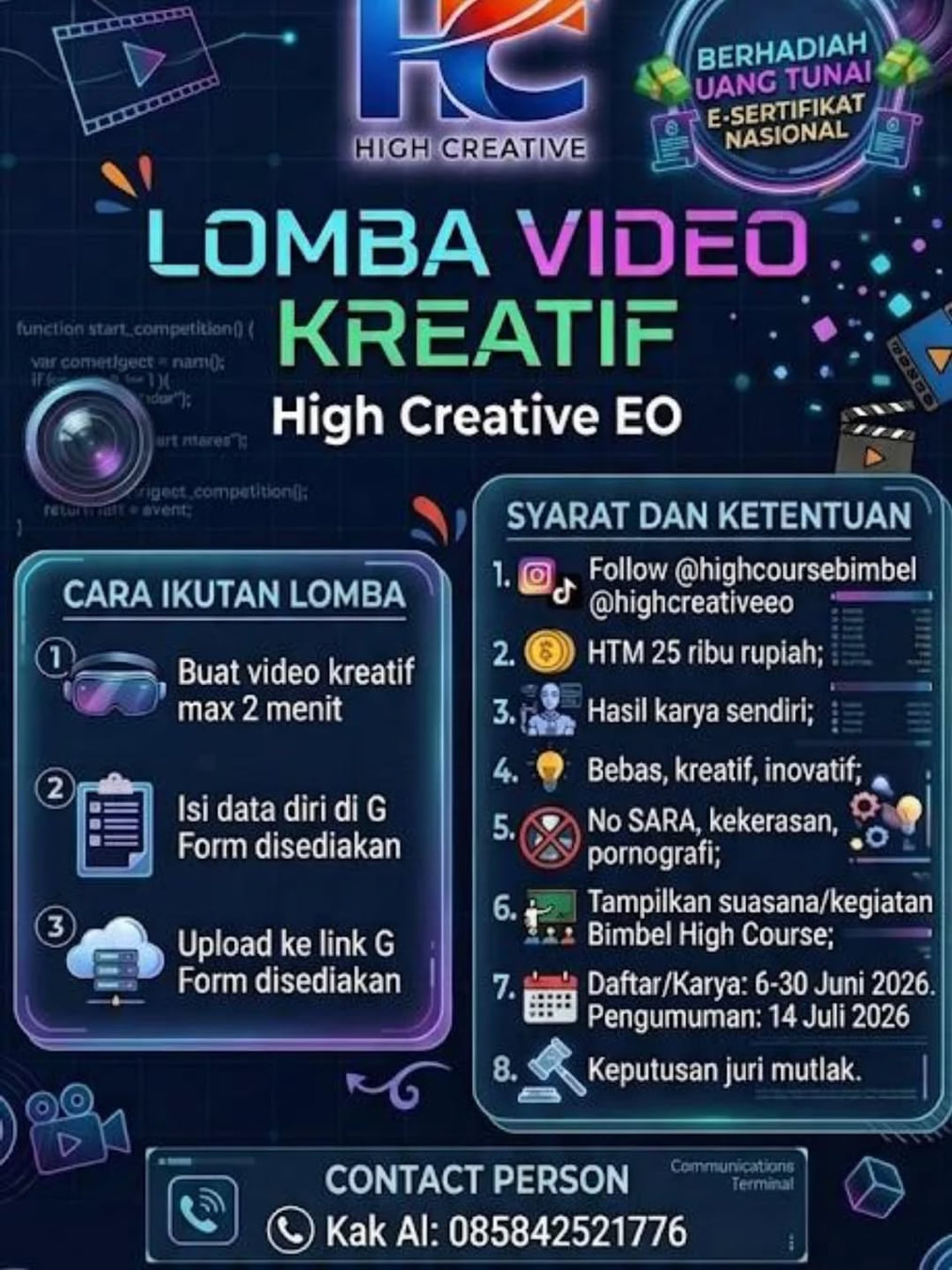 LOMBA VIDEO KREATIF HIGH CREATIVE EO - Poster 2