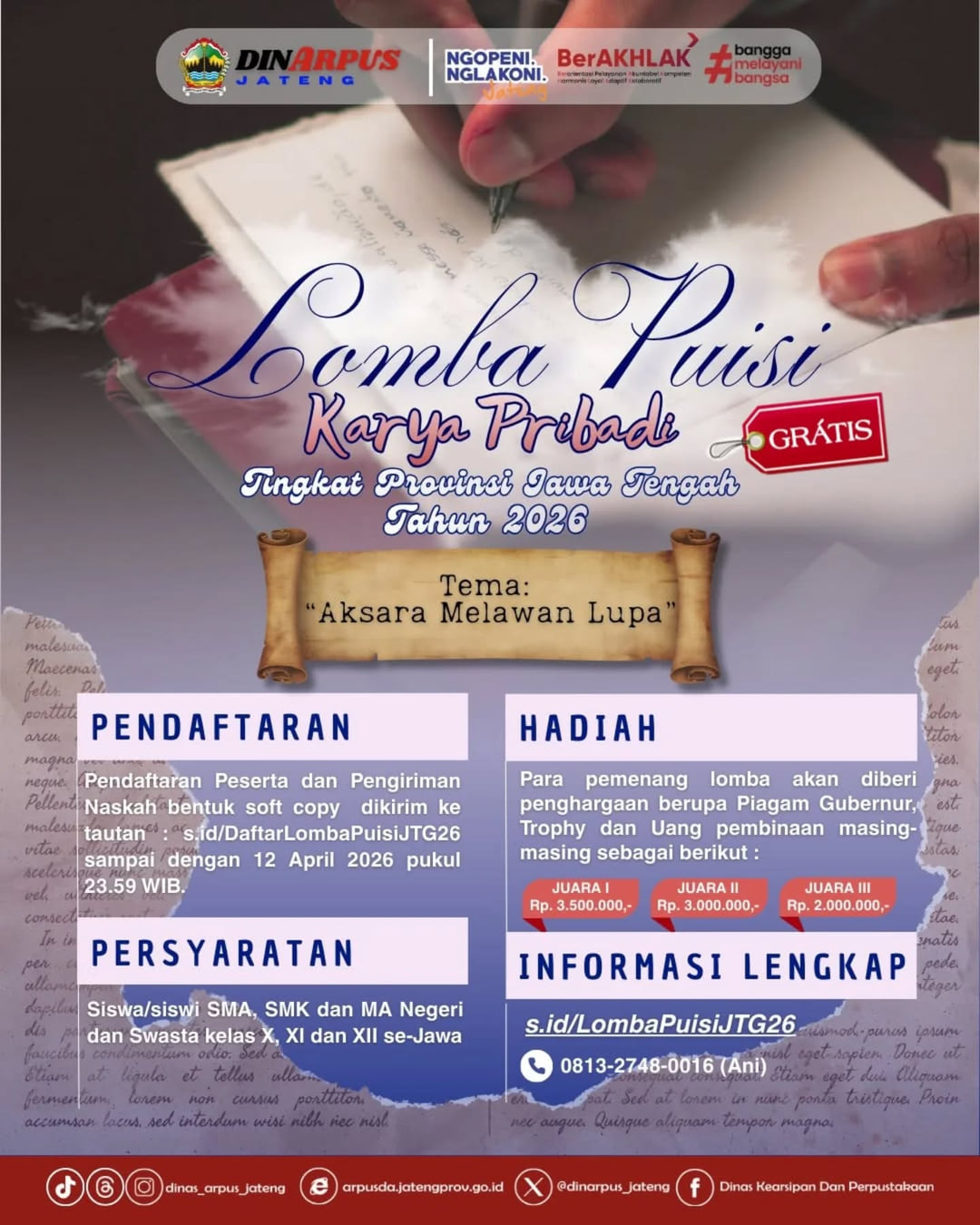 Lomba Puisi Karya Pribadi Tingkat Provinsi Jawa Tengah Tahun 2026 - Poster 2