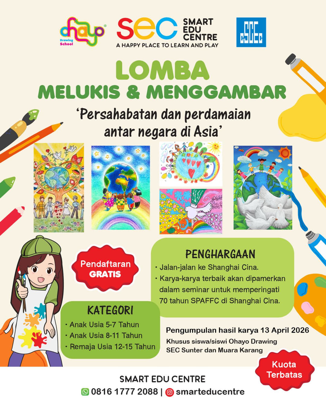 Lomba Melukis & Menggambar “Persahabatan dan Perdamaian Antar Negara di Asia” - Poster 2