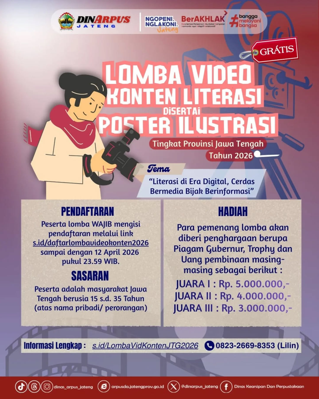 Lomba Video Konten Literasi Tingkat Provinsi Jawa Tengah Tahun 2026 - Poster 2