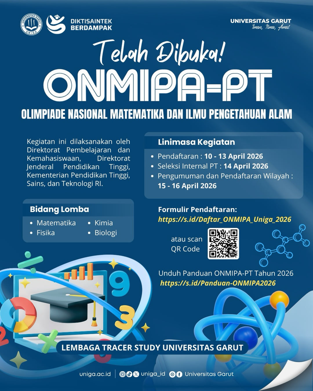 Olimpiade Nasional Matematika dan IPA (ONMIPA) PT Tahun 2026 Tingkat Universitas Garut - Poster 2