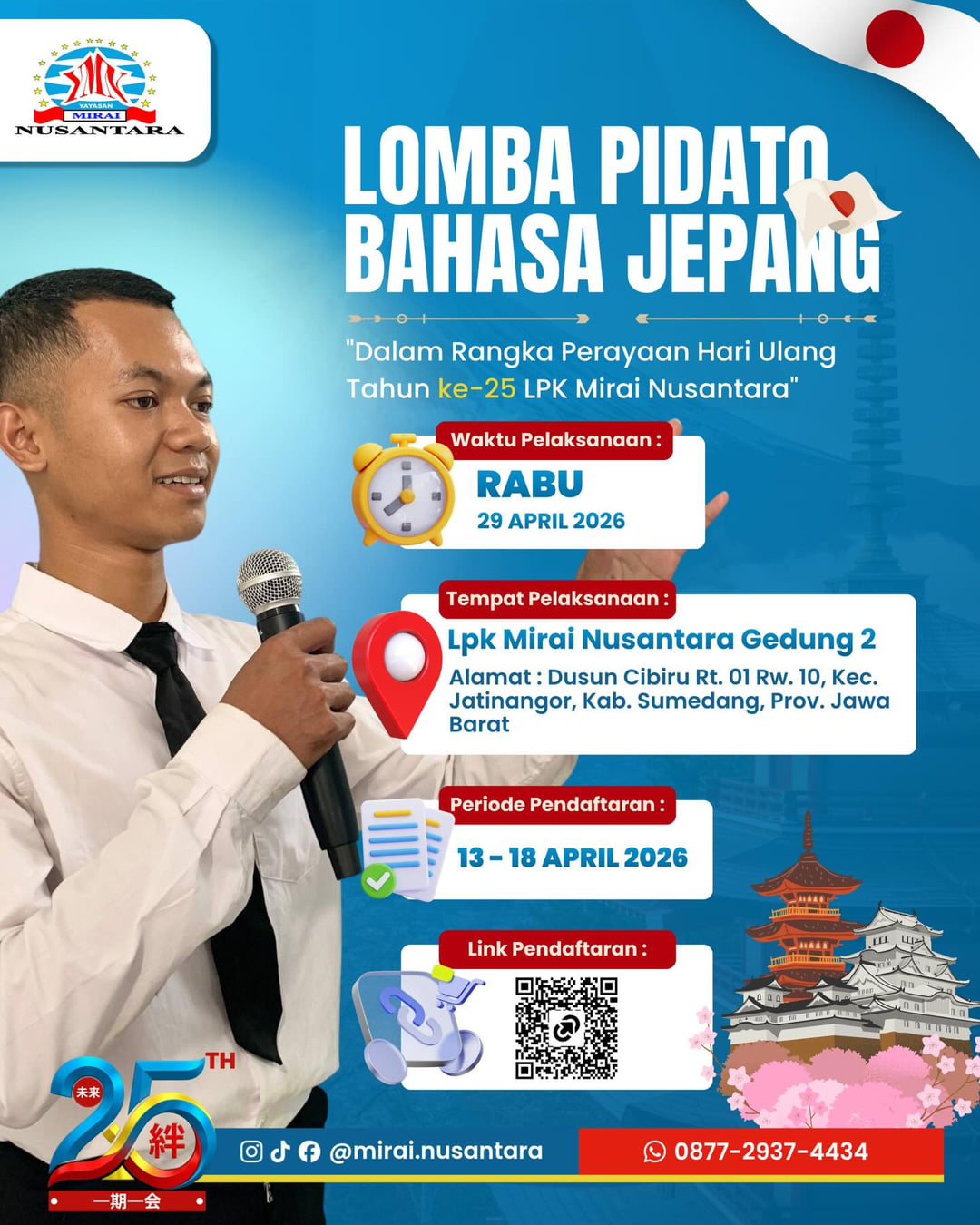 Kompetisi Pidato Bahasa Jepang (HUT 25 LPK/SO Yayasan Mirai Nusantara) - Poster 2