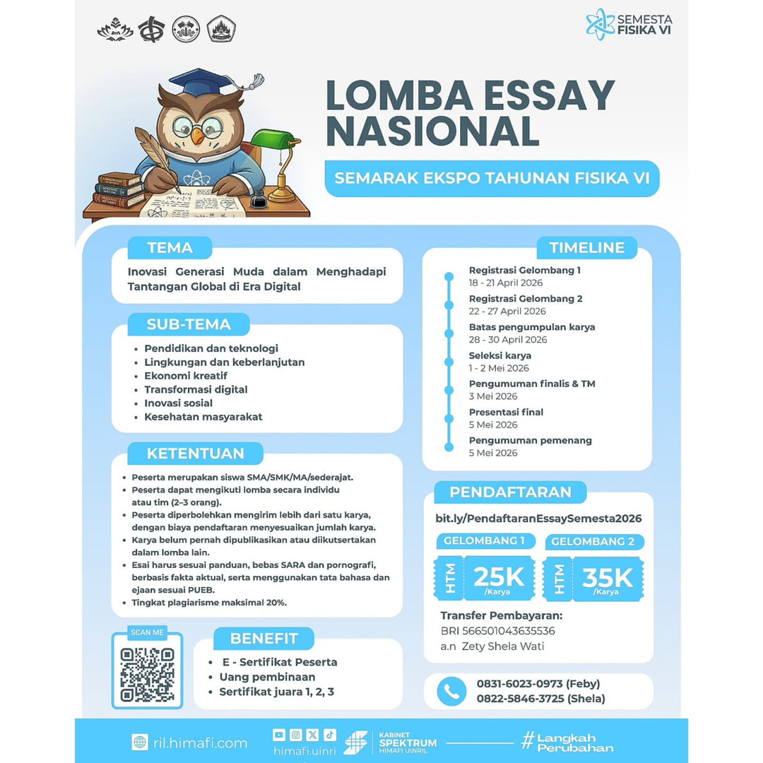 SEMESTA FISIKA VI (Lomba Esai, Desain Grafis, Fotografi, Solo Song & Mobile Legends) - Poster 2