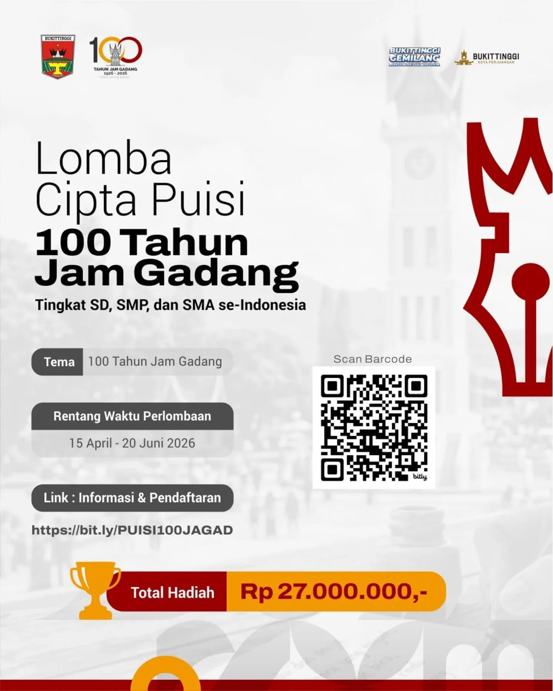 Lomba Cipta Puisi Nasional 100 Tahun Jam Gadang - Poster 2