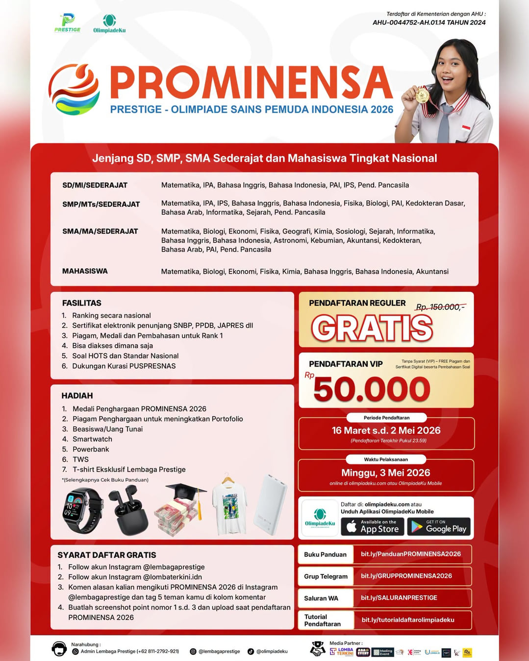 PRESTIGE OLIMPIADE SAINS PEMUDA INDONESIA (PROMINENSA) 2026 - Poster 2
