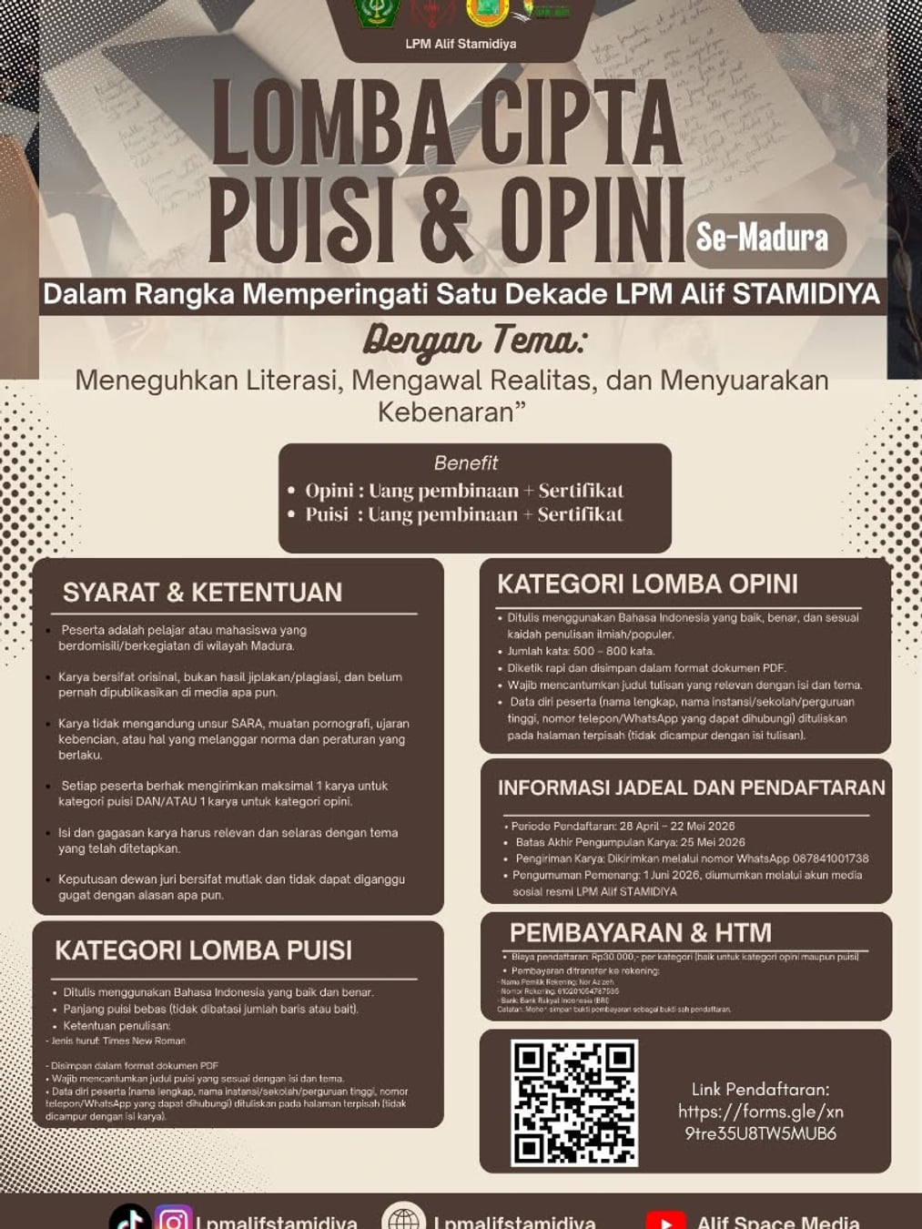 LOMBA CIPTA PUISI & OPINI 2026 (SE-MADURA) - Poster 2