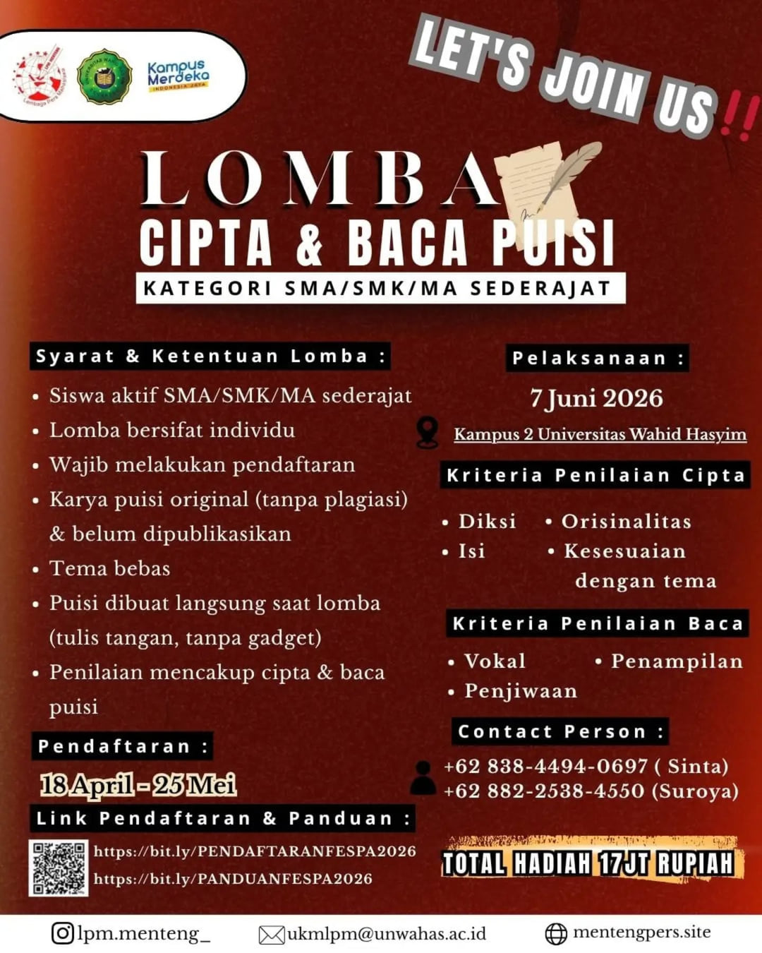 Lomba Cipta & Baca Puisi FESPA 2026 - Poster 2